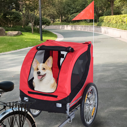 Foldable Pet Bike Trailer Dog Cat Travel Bicycle Carrier, Red