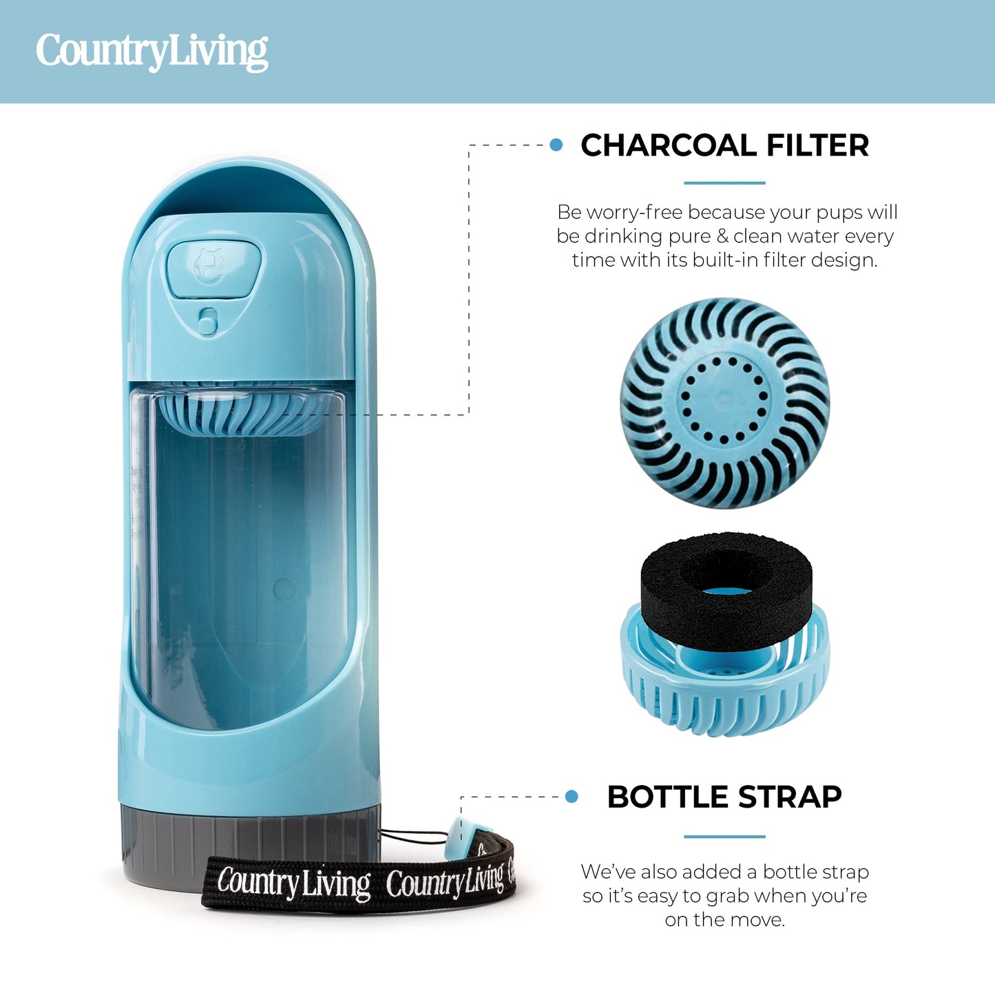 Portable Dog Water Bottle- with Charcoal Filter