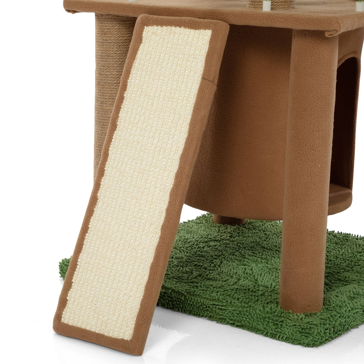 Cat Tree with Artificial Leaves, Cat Condo and Scratching Post