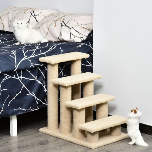 25" 4-Step Multi-Level Carpeted Cat Scratching Post Pet Stairs, Beige