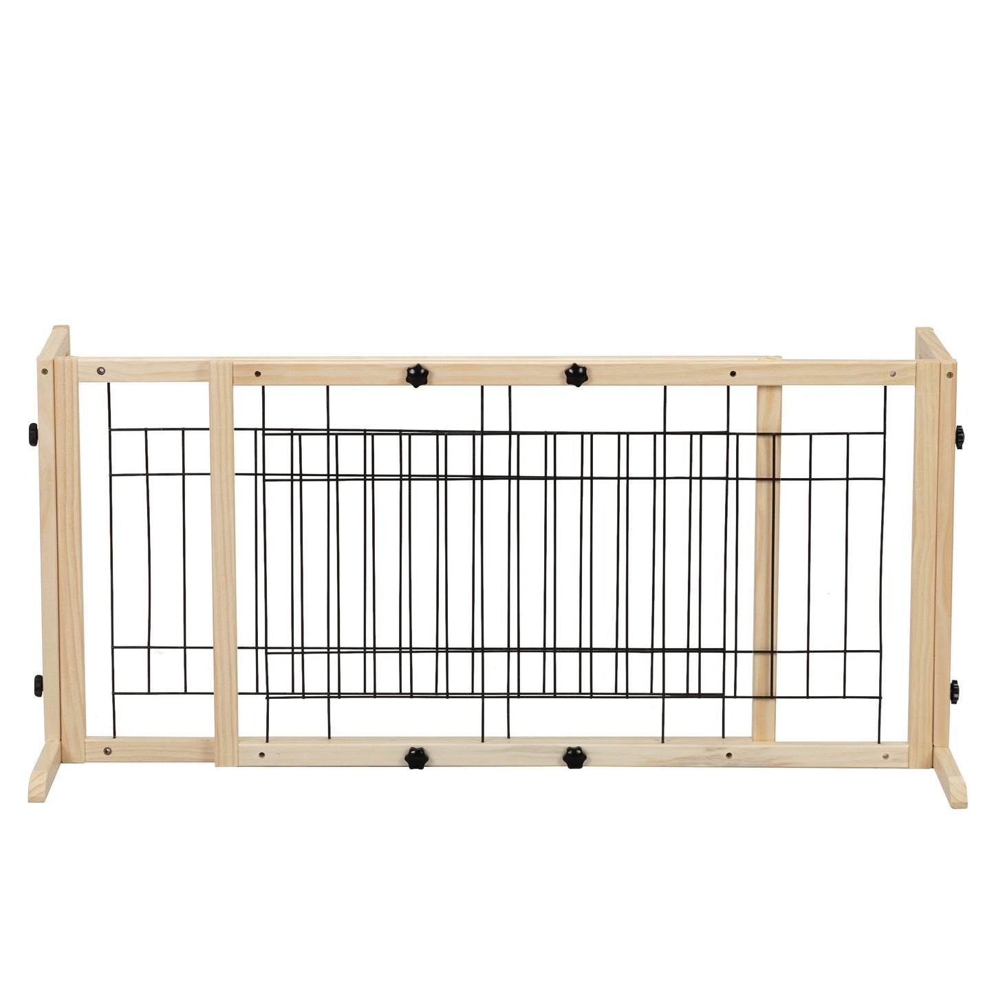 Wood Freestanding Pet Gate;  38"-71" Length Adjustable Dog Gate;  Safety Fence for Stairs Doorways;  Natural