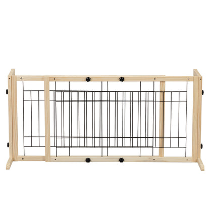 Wood Freestanding Pet Gate;  38"-71" Length Adjustable Dog Gate;  Safety Fence for Stairs Doorways;  Natural