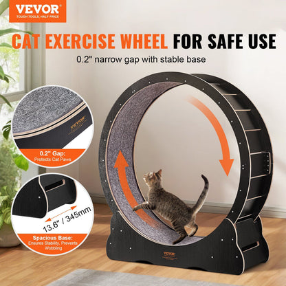 Cat Exercise Wheel, Large Cat Treadmill Wheel for Indoor Cats, 43.3 inch Cat Running Wheel with Detachable Carpet and Cat Teaser for Running/Walking/Training, Suitable for Most Cats