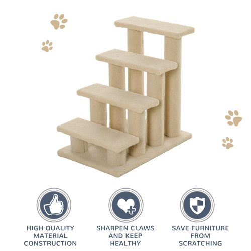 25" 4-Step Multi-Level Carpeted Cat Scratching Post Pet Stairs, Beige