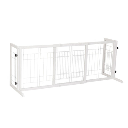 Freestanding Wooden Pet Fence for Stairs, Doorways and Hallways, White