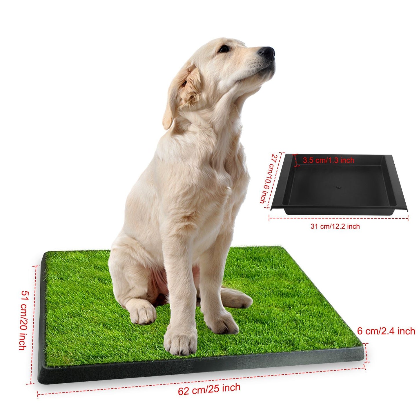 25"×20" Dog Toilet Indoor Puppy Training Pad, Dog Potty Pet Training Grass Mat, Removable Waste Tray for Easier Clean Up, Artificial Turf