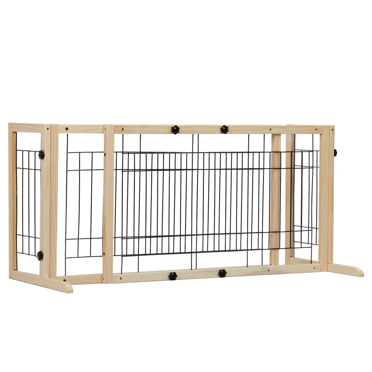 Wood Freestanding Pet Gate;  38"-71" Length Adjustable Dog Gate;  Safety Fence for Stairs Doorways;  Natural