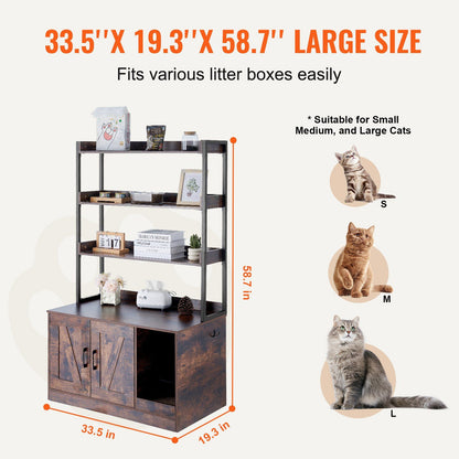 Cat Litter Box Enclosure Wooden Litter Box Furniture Hidden with 3 Shelves