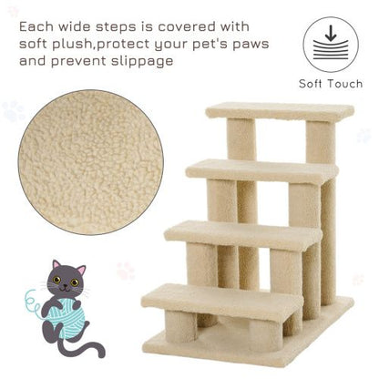 25" 4-Step Multi-Level Carpeted Cat Scratching Post Pet Stairs, Beige