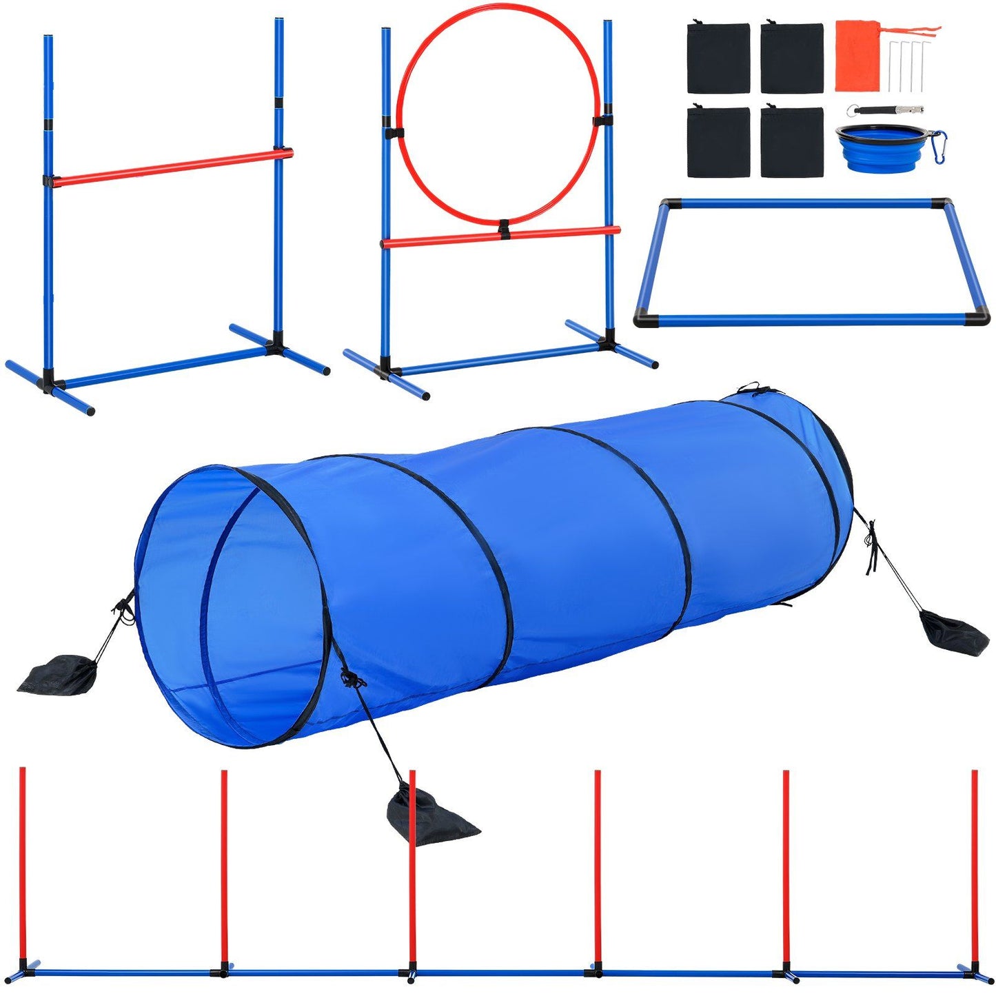 Dog Agility Training Equipment 5 PCS Set with Hurdles Tunnel Jump Ring