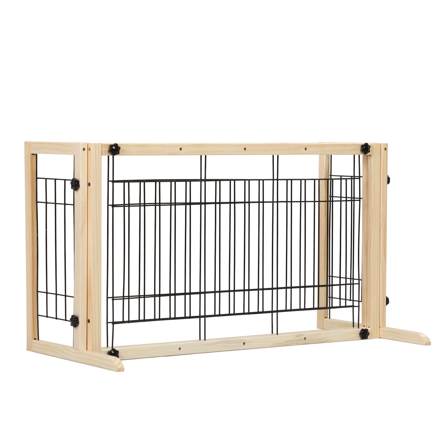 Wood Freestanding Pet Gate;  38"-71" Length Adjustable Dog Gate;  Safety Fence for Stairs Doorways;  Natural