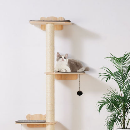 Wall Mounted Cat Shelves Tree with Platform Tree-Shaped Cat Furniture Set