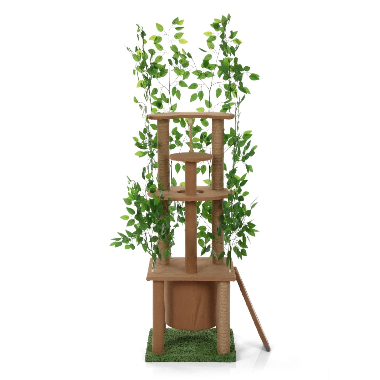 Cat Tree with Artificial Leaves, Cat Condo and Scratching Post