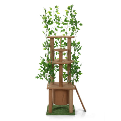 Cat Tree with Artificial Leaves, Cat Condo and Scratching Post