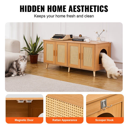 Cat Litter Box Enclosure Wooden Litter Box Furniture Hidden for 2 Cats