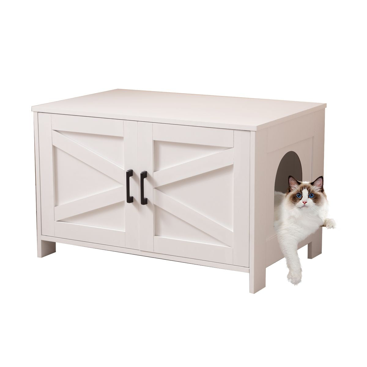 Cat Litter Box Enclosure, Litter Box Furniture Hidden with Barn Door