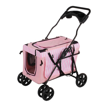 3-in-1 Folding Travel Pet Carrier Dog Cat Stroller with Water Cup Holder, Pink