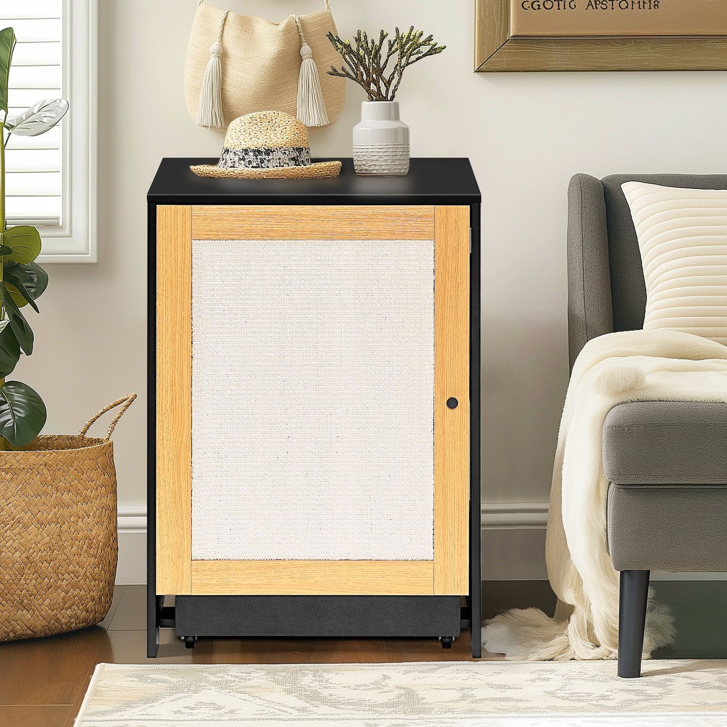 Cat Litter Box Enclosure & End Table Cabinet with Sisal Scratching Door