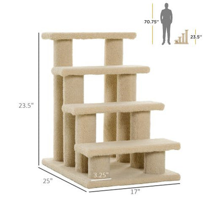 25" 4-Step Multi-Level Carpeted Cat Scratching Post Pet Stairs, Beige