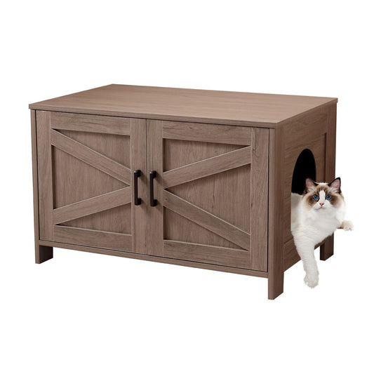 Cat Litter Box Enclosure, Litter Box Furniture Hidden with Barn Door