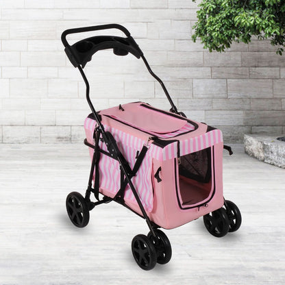 3-in-1 Folding Travel Pet Carrier Dog Cat Stroller with Water Cup Holder, Pink