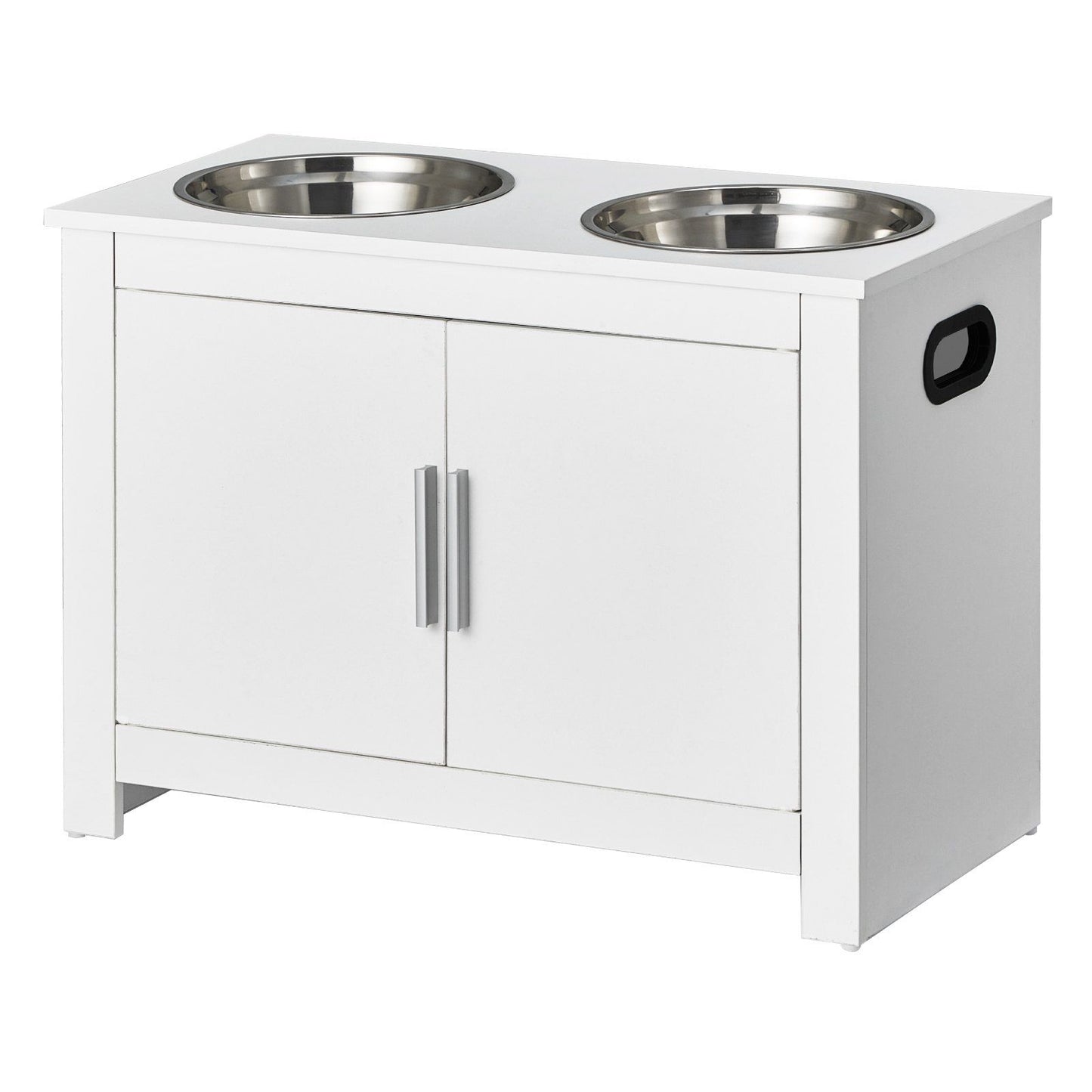 Pet Feeding Station w/ 2 Elevated Dog Bowls Dog Food & Toy Storage Cabinet