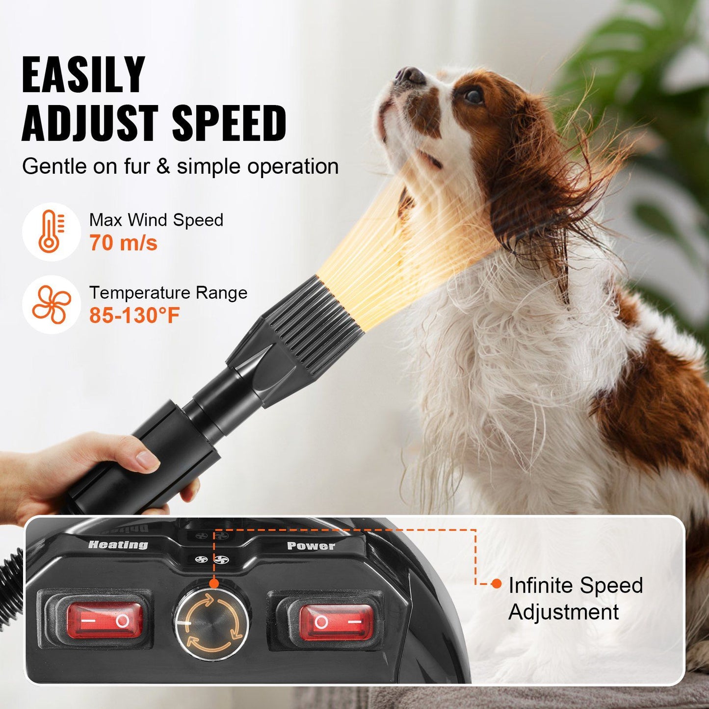 Dog Dryer, 2800W/4.3HP Dog Blow Dryer, Pet Grooming Dryer with Adjustable Speed and Temperature Control, Pet Hair Dryer with 4 Nozzles and Extendable Hose, Grey and Black