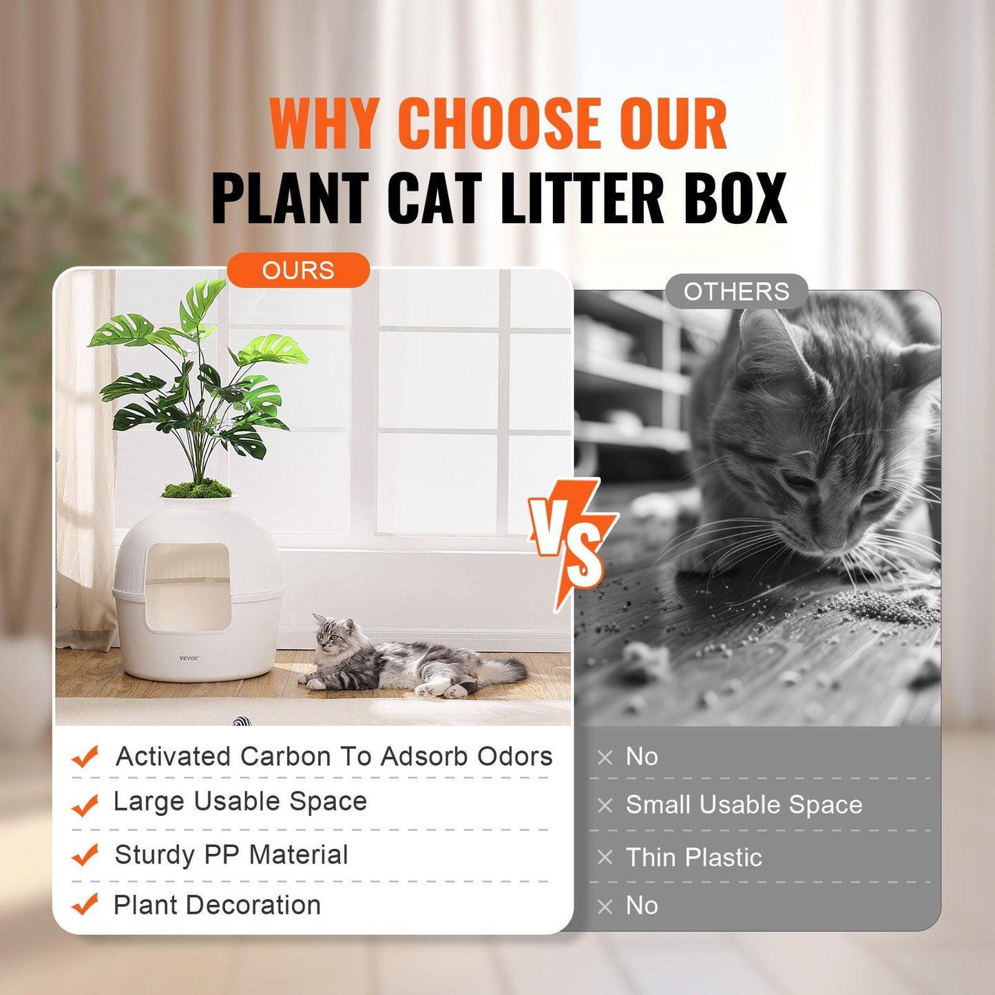 Odor-Free Plant Cat Litter Box Hidden Cat Litter Box with Artificial Plant