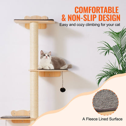 Wall Mounted Cat Shelves Tree with Platform Tree-Shaped Cat Furniture Set