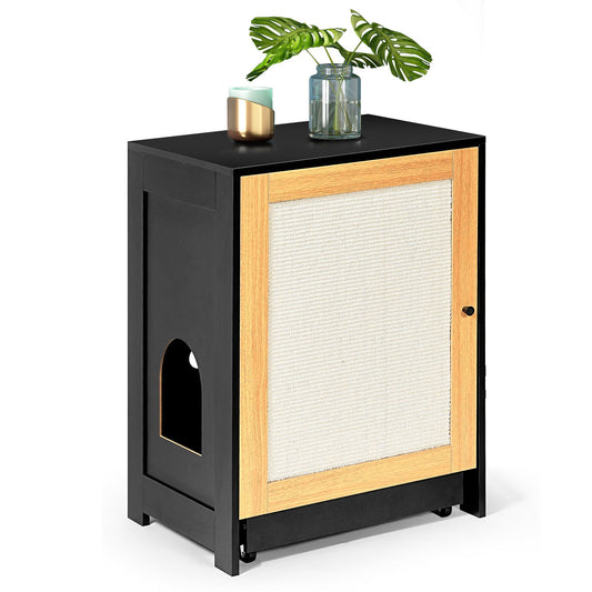 Cat Litter Box Enclosure & End Table Cabinet with Sisal Scratching Door