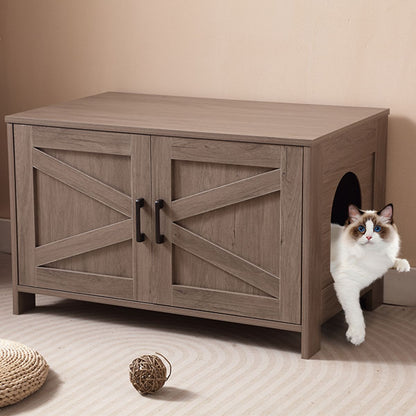 Cat Litter Box Enclosure, Litter Box Furniture Hidden with Barn Door