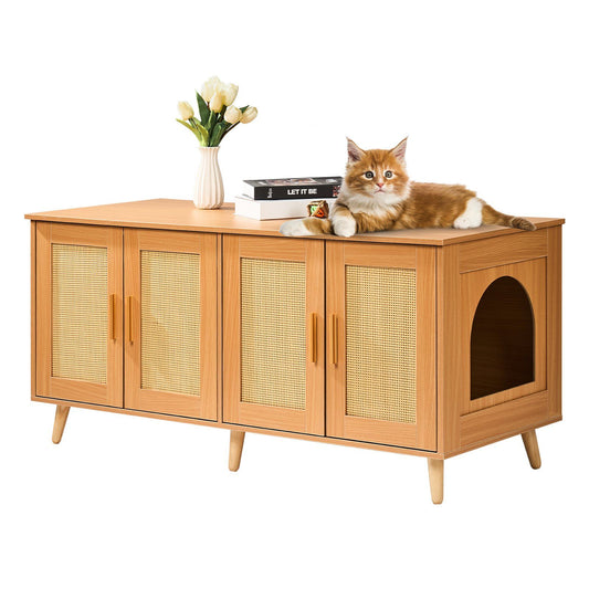 Cat Litter Box Enclosure Wooden Litter Box Furniture Hidden for 2 Cats