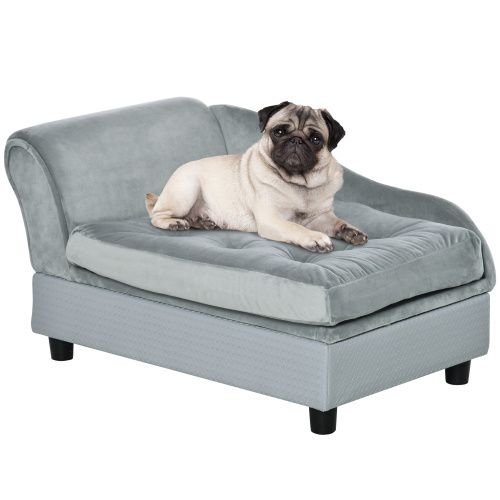 Luxury Fancy Dog Bed for Small Dogs with Hidden Storage, Small Dog Couch with Soft 3" Foam, Dog Sofa Bed, Cushy Dog Bed, Modern Pet Furniture for Puppies and Little Breeds, Gray