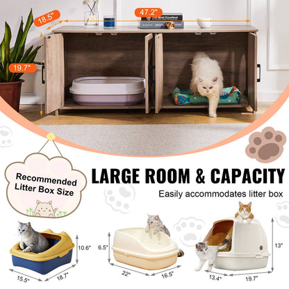 Cat Litter Box Enclosure Wooden Litter Box Furniture Hidden 2 Rooms Greige