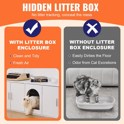 Cat Litter Box Enclosure Wooden Litter Box Furniture Hidden 57.9" White