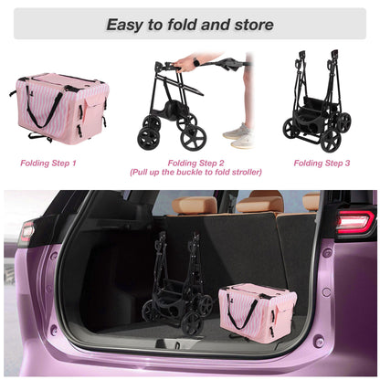 3-in-1 Folding Travel Pet Carrier Dog Cat Stroller with Water Cup Holder, Pink