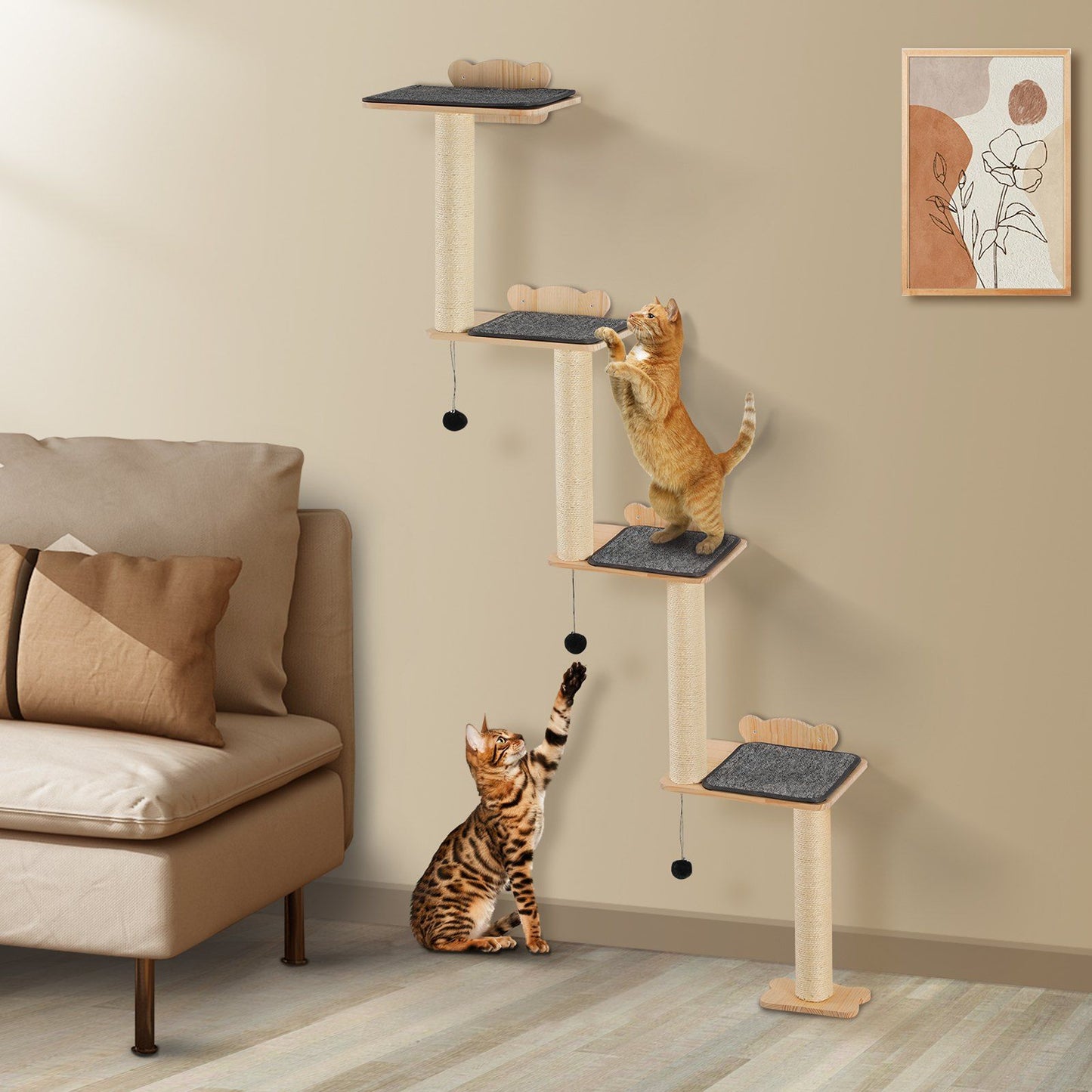 Wall Mounted Cat Shelves Tree with Platform Tree-Shaped Cat Furniture Set