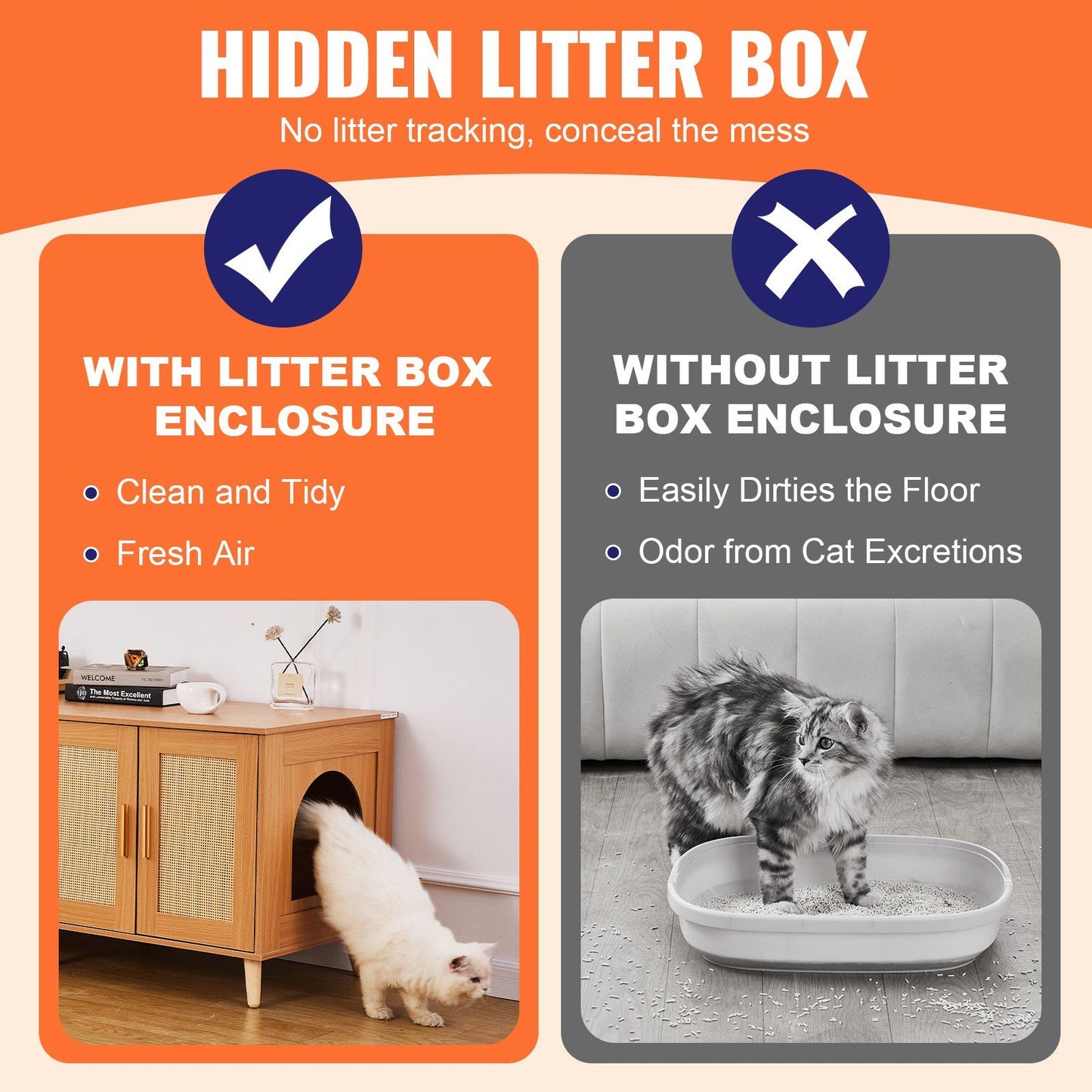 Cat Litter Box Enclosure Wooden Litter Box Furniture Hidden for 2 Cats