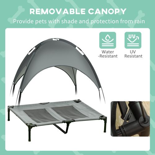 Elevated Portable Dog Cot Pet Bed with UV Protection Canopy Shade, 36 inch, Gray