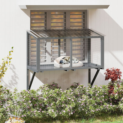 Cat Window Catio, Cat Outdoor Enclosure with Sun Sheet Roof, Dark Gray