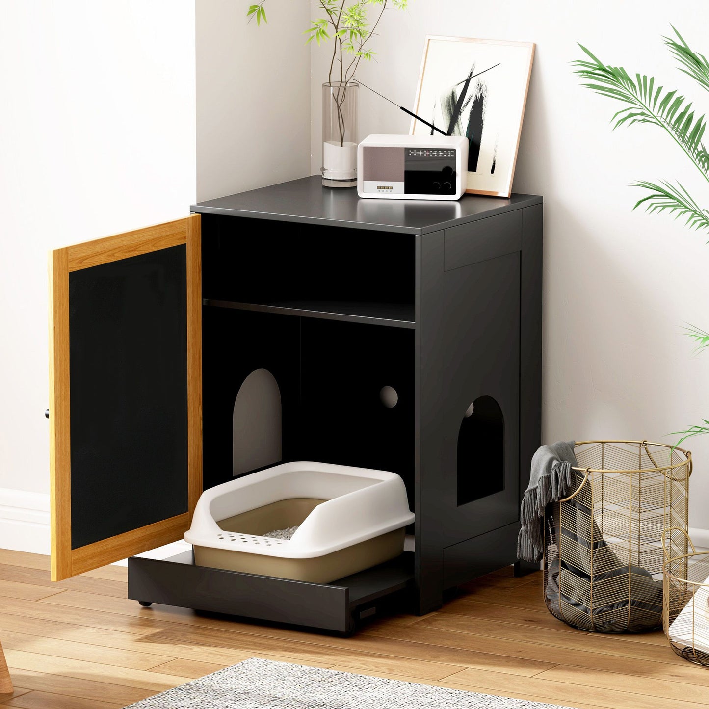 Cat Litter Box Enclosure & End Table Cabinet with Sisal Scratching Door