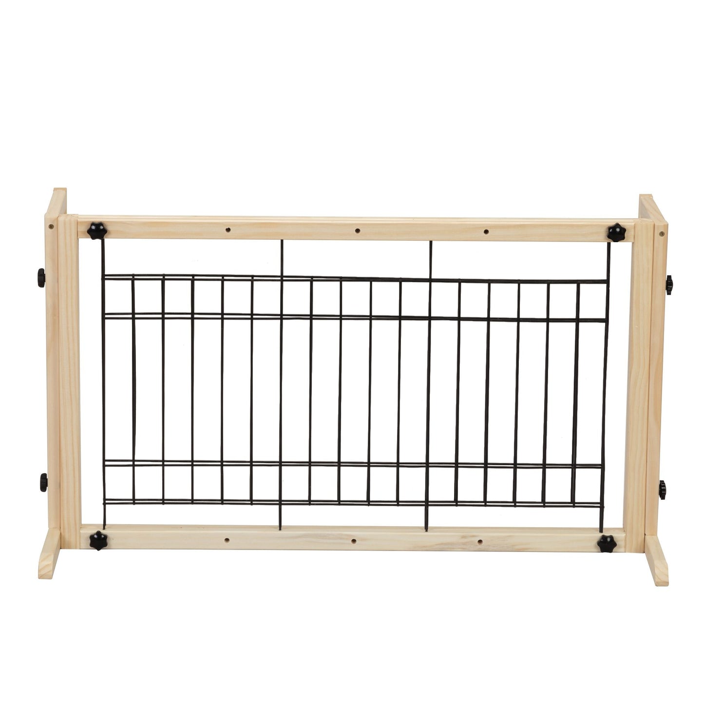 Wood Freestanding Pet Gate;  38"-71" Length Adjustable Dog Gate;  Safety Fence for Stairs Doorways;  Natural