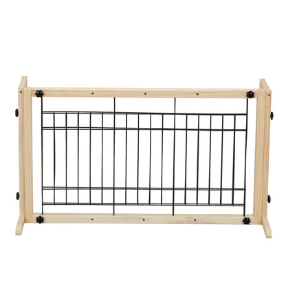 Wood Freestanding Pet Gate;  38"-71" Length Adjustable Dog Gate;  Safety Fence for Stairs Doorways;  Natural