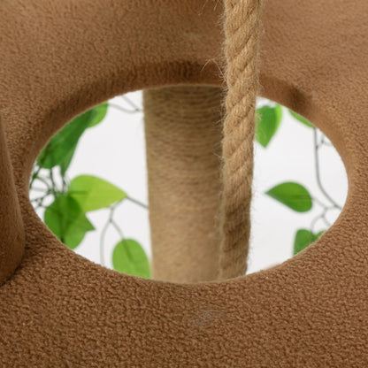 Cat Tree with Artificial Leaves, Cat Condo and Scratching Post